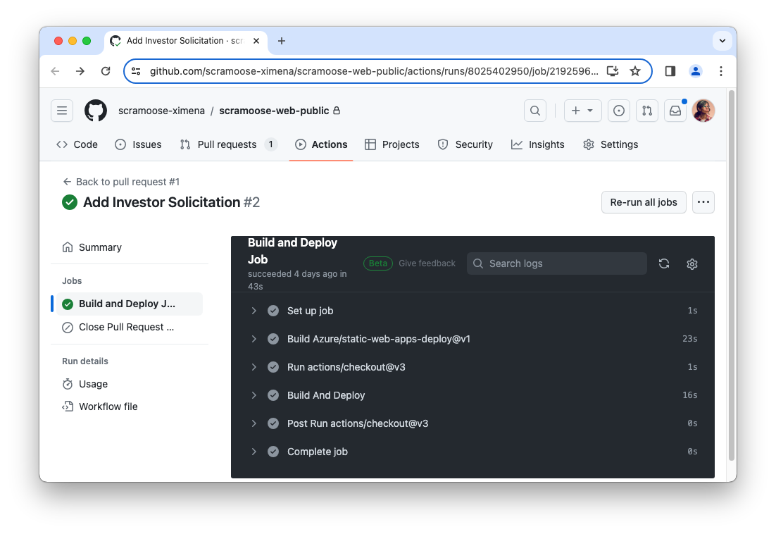 GitHub Actions PR workflow