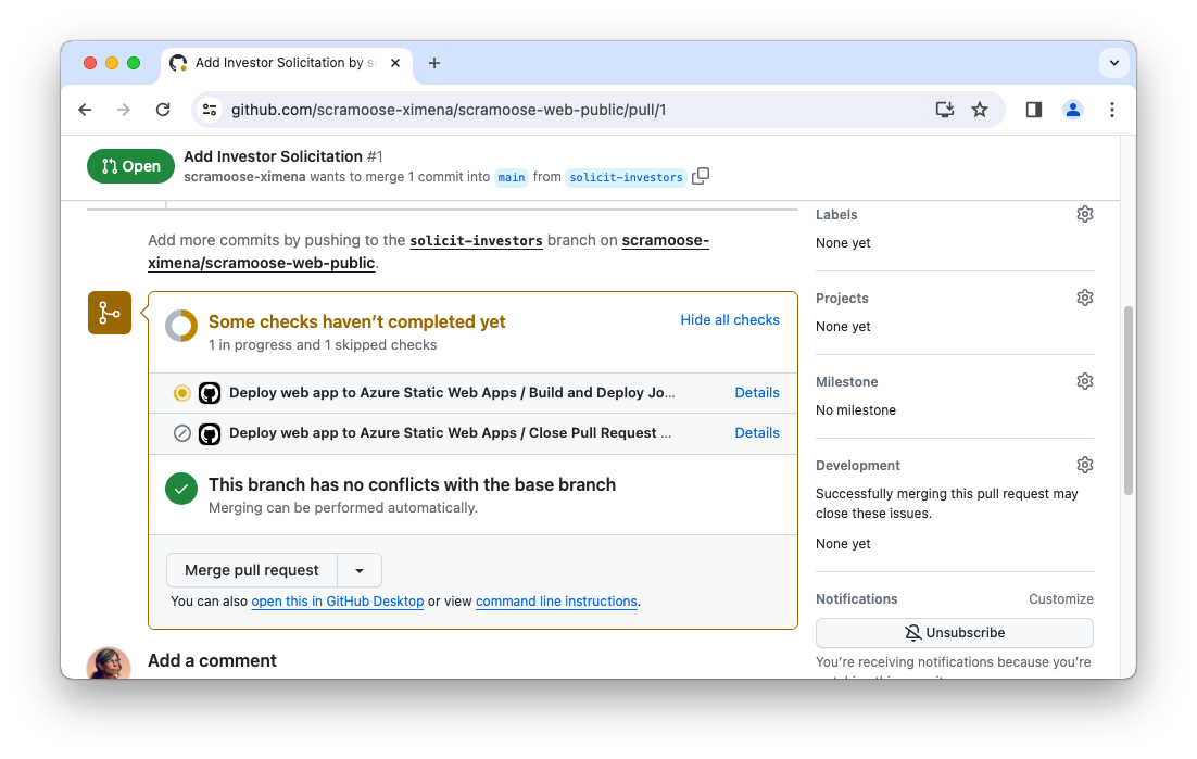 GitHub PR running checks