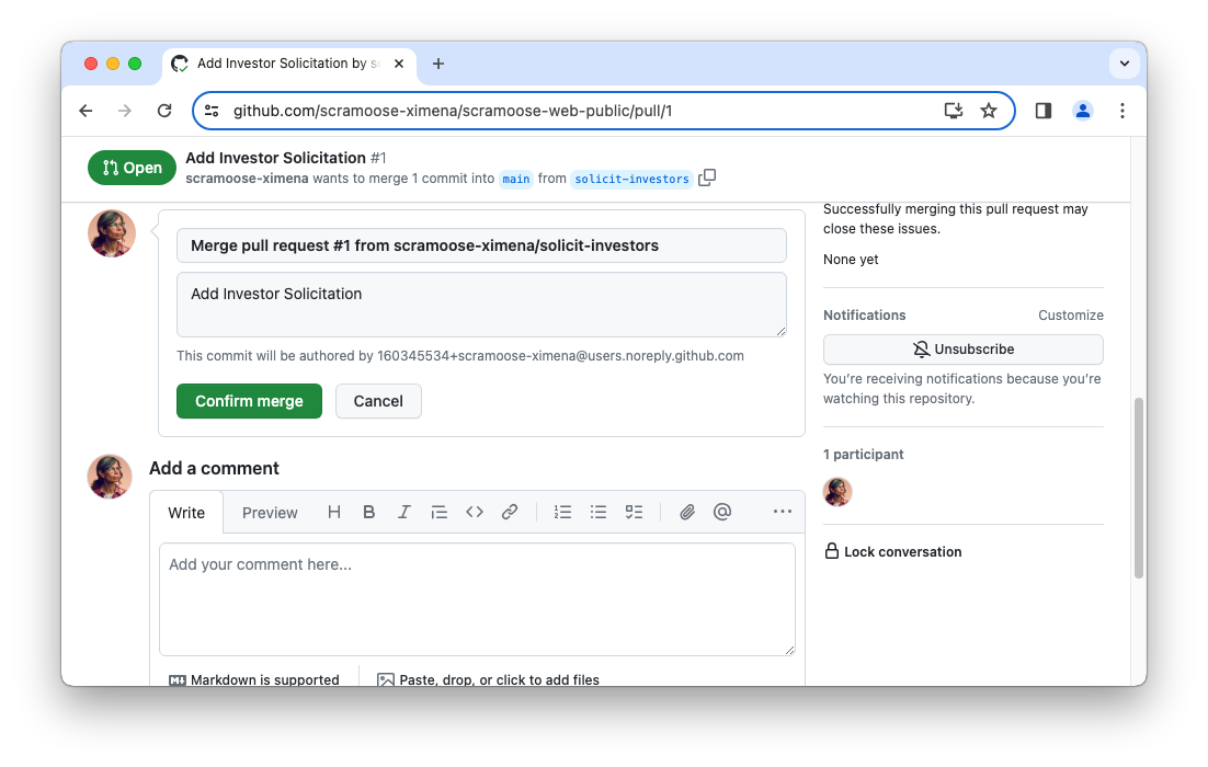 GitHub PR confirm merge