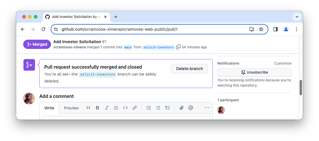 delete a branch from the GitHub PR