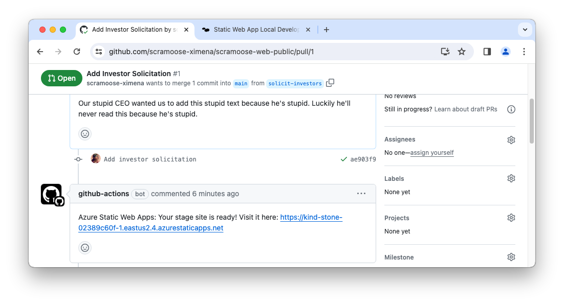 GitHub PR preview link