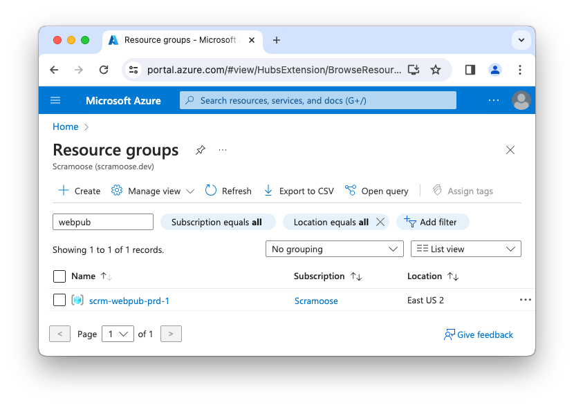 resource group in Azure portal