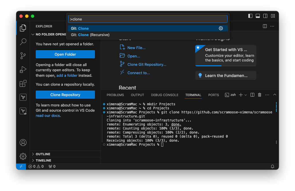 VS Code Git Clone command palette