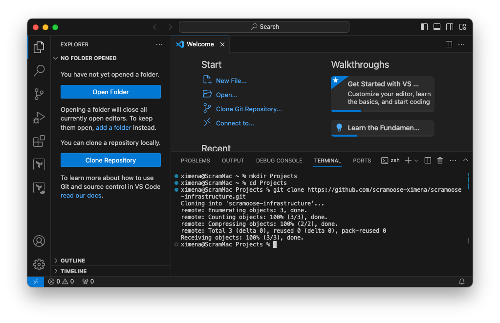 VS Code instance after cloning