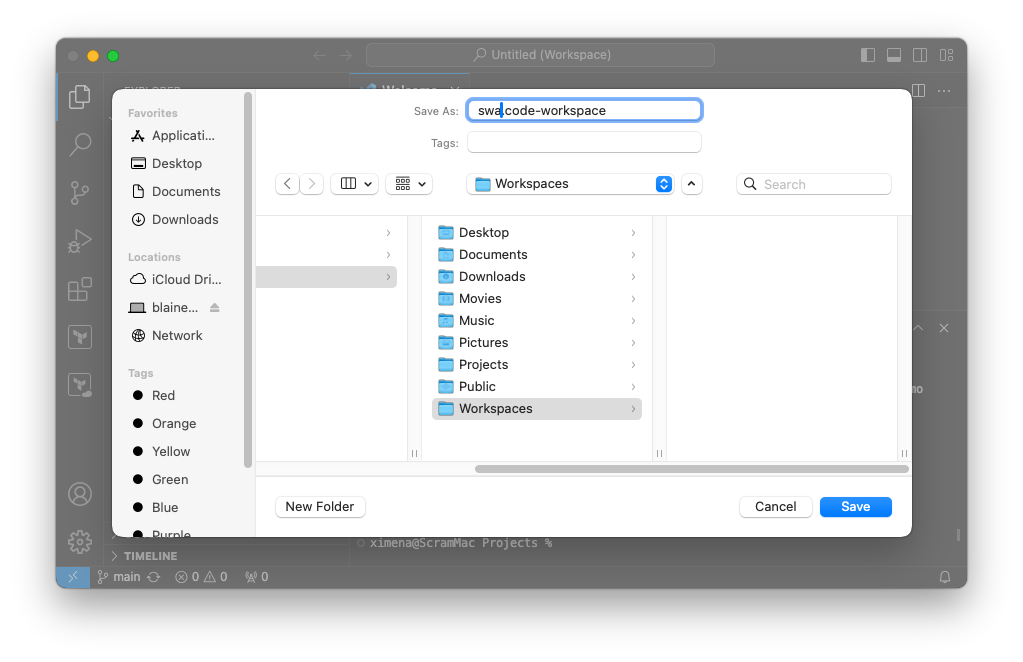 VS Code save workspace