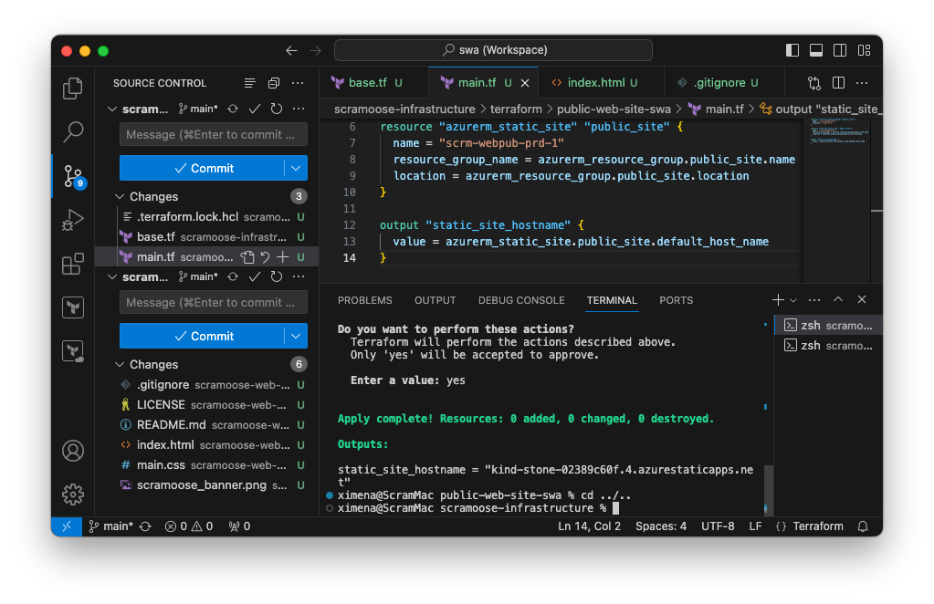 VS Code with unstaged files