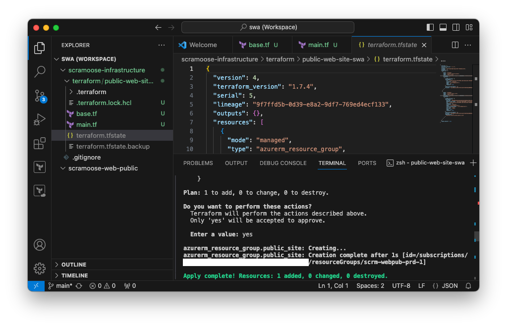 VS Code after terraform apply