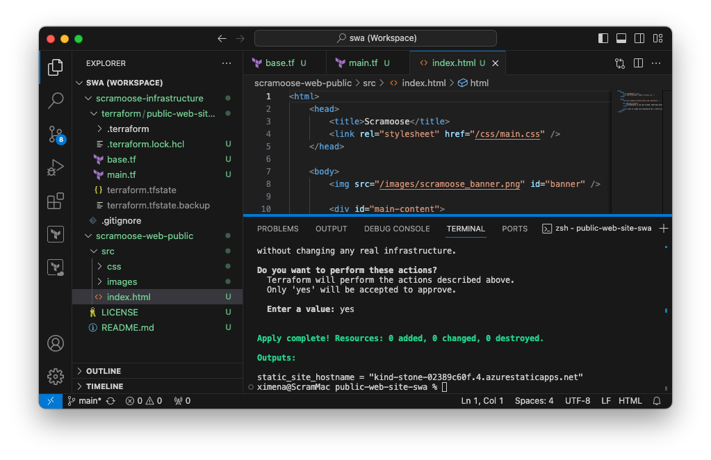 VS Code Explorer view after adding website contents